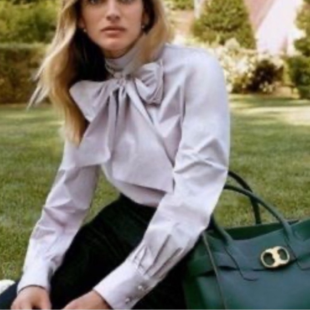 Tory Burch Daphne Sheer Lavender lilac Bow Blouse size 8